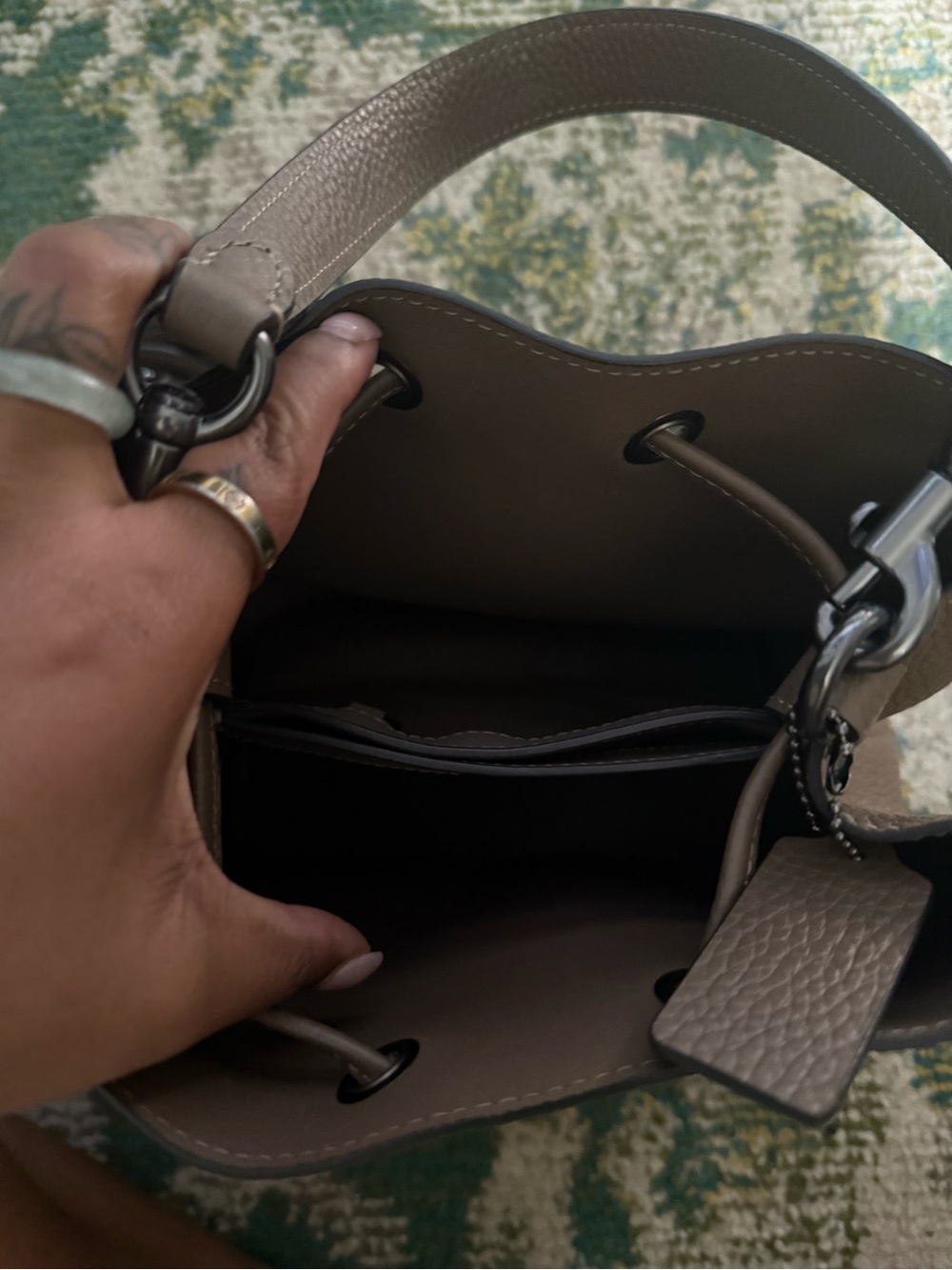 Coach Taupe Pebbled Leather Drawstring Dark Stone - Picture 5 of 5